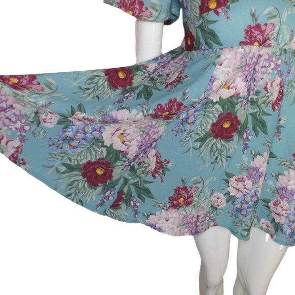 SHOW ME YOUR MUMU Mini Dress, M, Blue/Multicolor Floral, Plunging V-neck - Picture 6 of 13